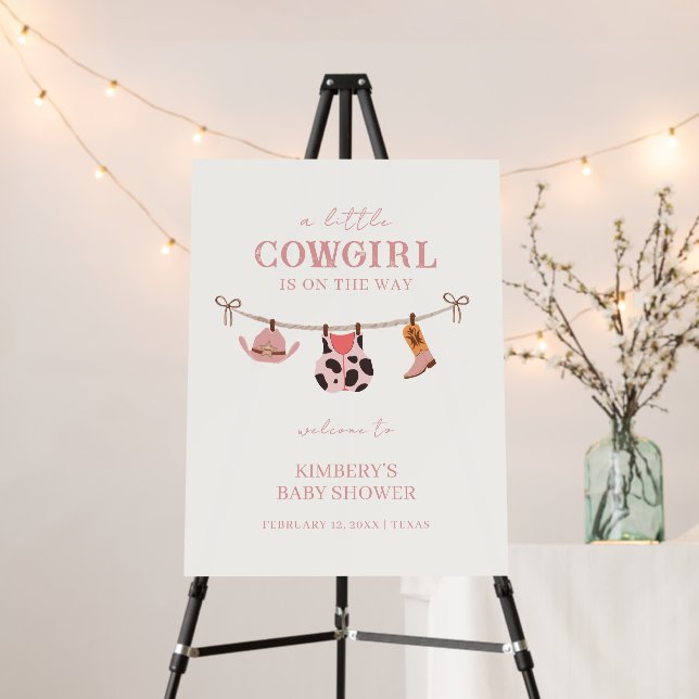 Boho Cowgirl clothesline Baby Shower Welcome Sign (In Situ (Stand))