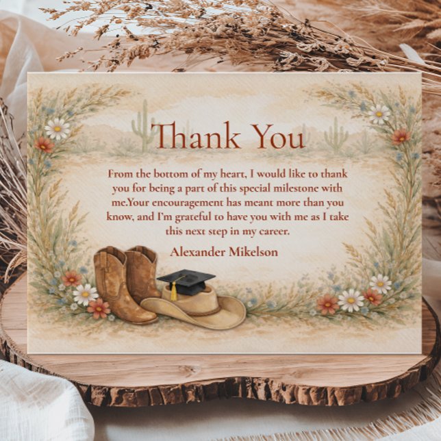 Boho Cowgirl Graduation Party Thank You Card (Creator Uploaded)