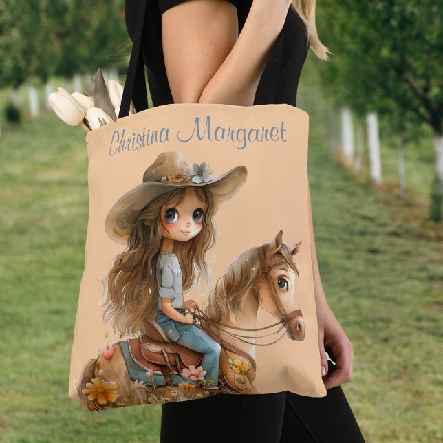 Boho Cowgirl Personalize Horse Tote Bag (Creator Uploaded)