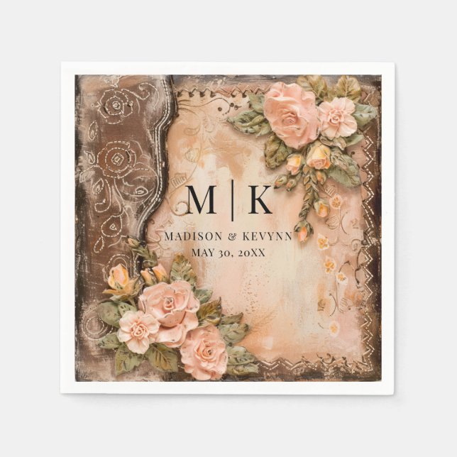 Boho Cowgirl Western Florals  Wedding Napkins (Front)