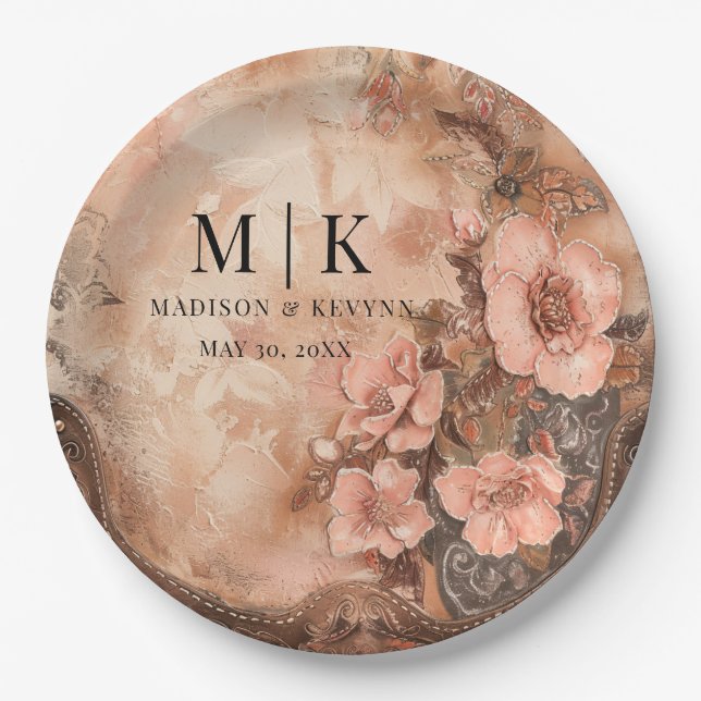 Boho Cowgirl Western Florals  Wedding  Paper Plates (Front)