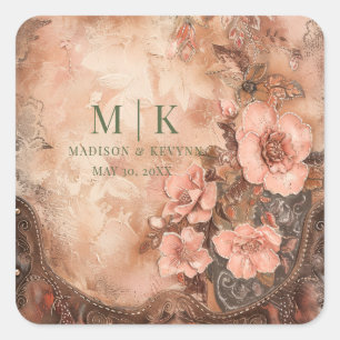 Boho Cowgirl Western Florals  Wedding  Square Sticker