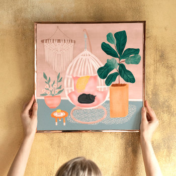 Boho Cozy Living Room Decor Plant And Cat by girly_trend at Zazzle
