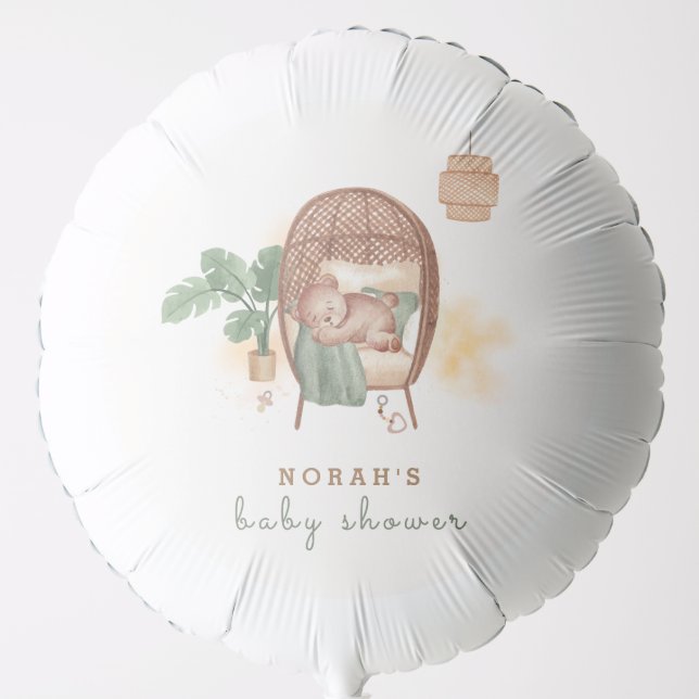 Boho Cozy Teddy Bear Sleep Baby Shower  Balloon (Front)