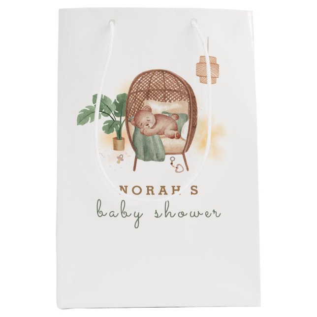 Boho Cozy Teddy Bear Sleep Baby Shower  Medium Gift Bag (Front)