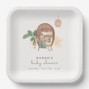 Boho Cozy Teddy Bear Sleep Baby Shower Paper Plates