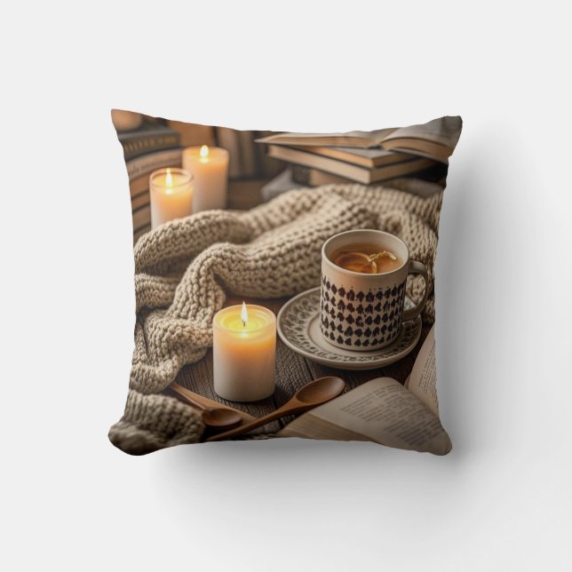 Boho Cozy Warm Candle lights  Throw Pillow (Front)