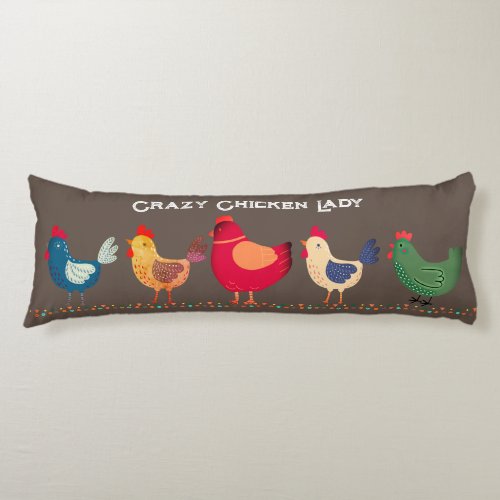 Boho Crazy Chicken Lady Bronze Brown Colorful  Body Pillow
