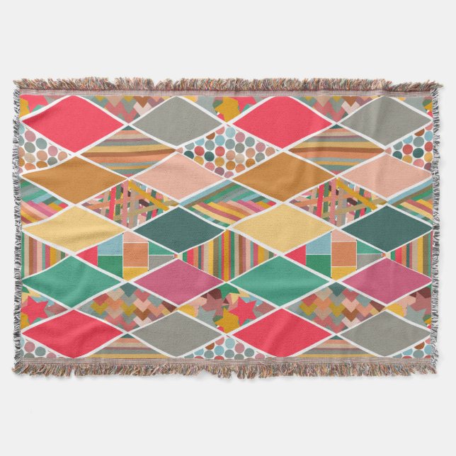 Boho Crazy Quilt Throw Blanket (Front)