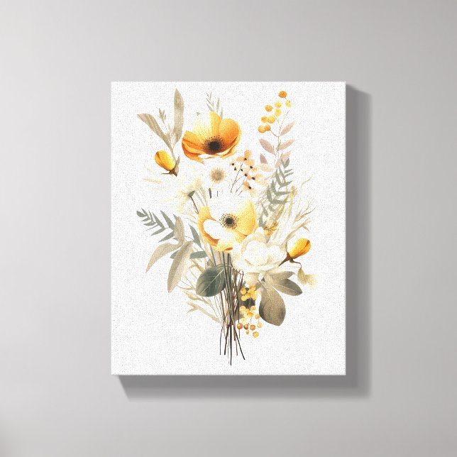 Boho Cream Beige Yellow Floral Flowers Botanical Canvas Print (Front)