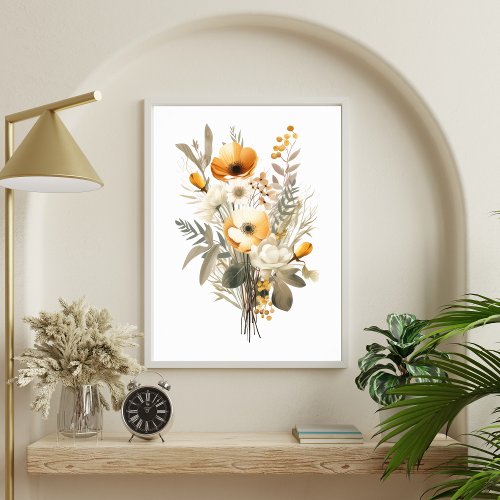 Boho Cream Beige Yellow Floral Flowers Botanical Poster