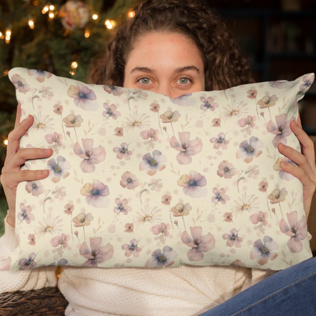 Boho Cream Blush Watercolor Wildflower Accent Pillow (Creator Uploaded)