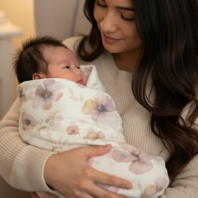 Boho Cream Blush Watercolor Wildflower Baby Blanket (Creator Uploaded)