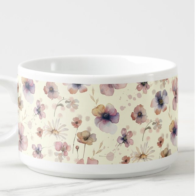 Boho Cream Blush Watercolor Wildflower Bowl (Creator Uploaded)