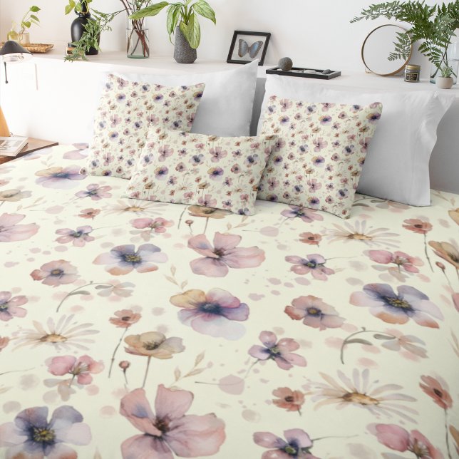 Boho Cream Blush Watercolor Wildflower Duvet Cover (Creator Uploaded)