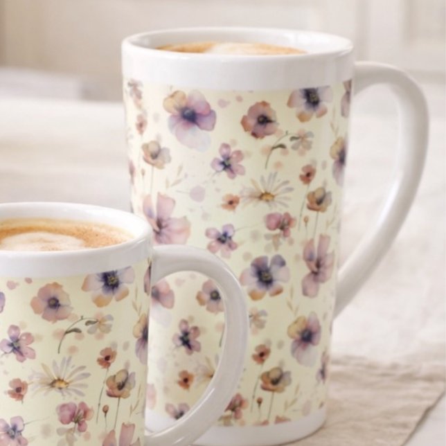 Boho Cream Blush Watercolor Wildflower Latte Mug (Creator Uploaded)