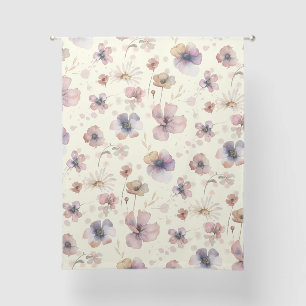 Boho Cream Blush Watercolor Wildflower Sheer Curtains
