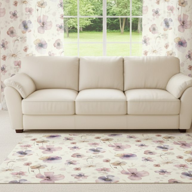 Boho Cream Blush Watercolor Wildflower Sheer Curtains (Creator Uploaded)