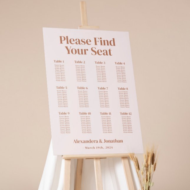 Boho Cream Burnt Orange Wedding Seating Chart Foam Board (Creator Uploaded)