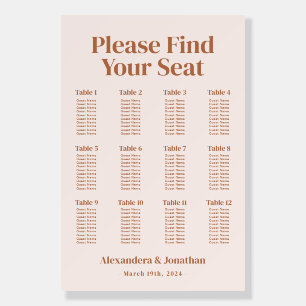 Boho Cream Burnt Orange Wedding Seating Chart Foam Board