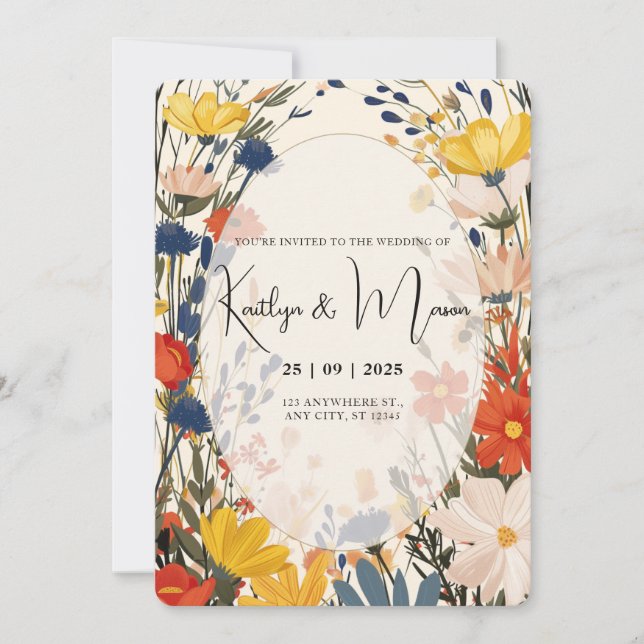 Boho Cream & Color Wildflower Invitation (Front)