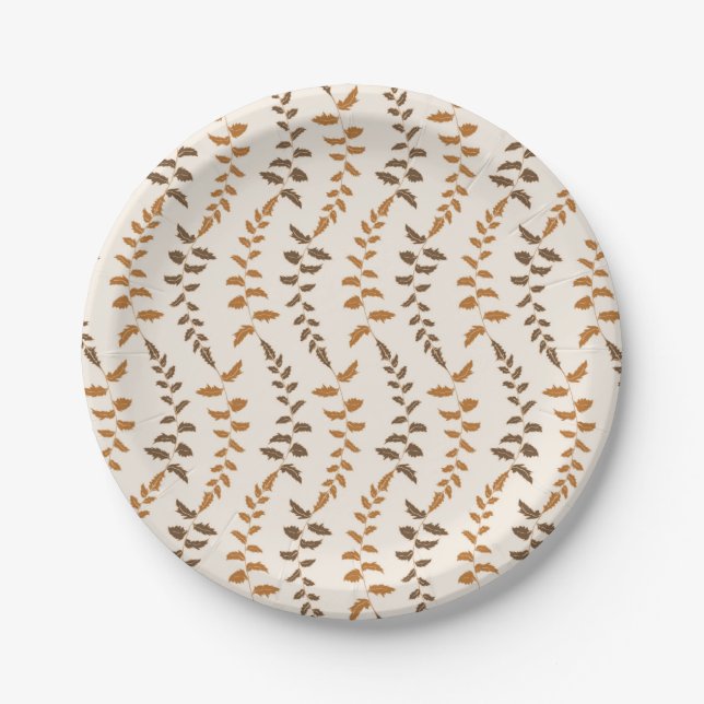 Boho Cream Fern Strings - seamless pattern. Paper Plates (Front)
