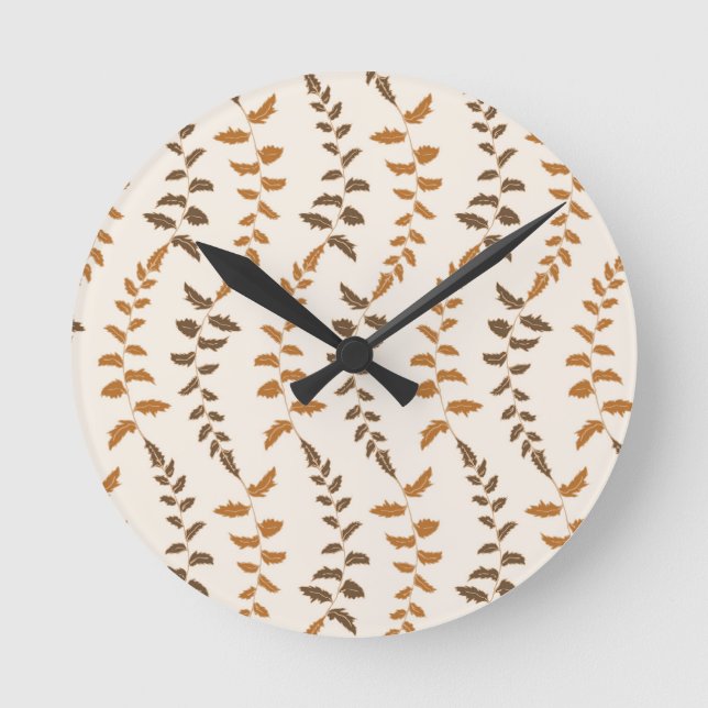 Boho Cream Fern Strings - seamless pattern. Round Clock (Front)