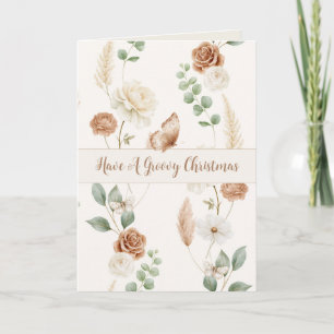 Boho Cream Floral Butterfly Christmas Card