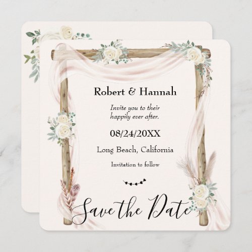 Boho Cream Floral Wedding Arch Save the Date 