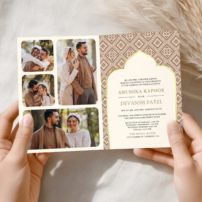 Boho Cream Geometric All in One Indian Wedding Invitation (Creator Uploaded)