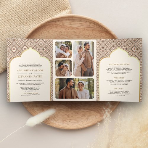 Boho Cream Geometric All in One Indian Wedding Tri_Fold Invitation