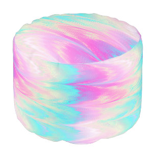 Boho Cream Hot Pink Turquoise Bohemian Marble Pouf
