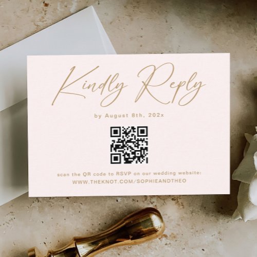 Boho Cream Neutral Wedding RSVP Qr Code Enclosure Card