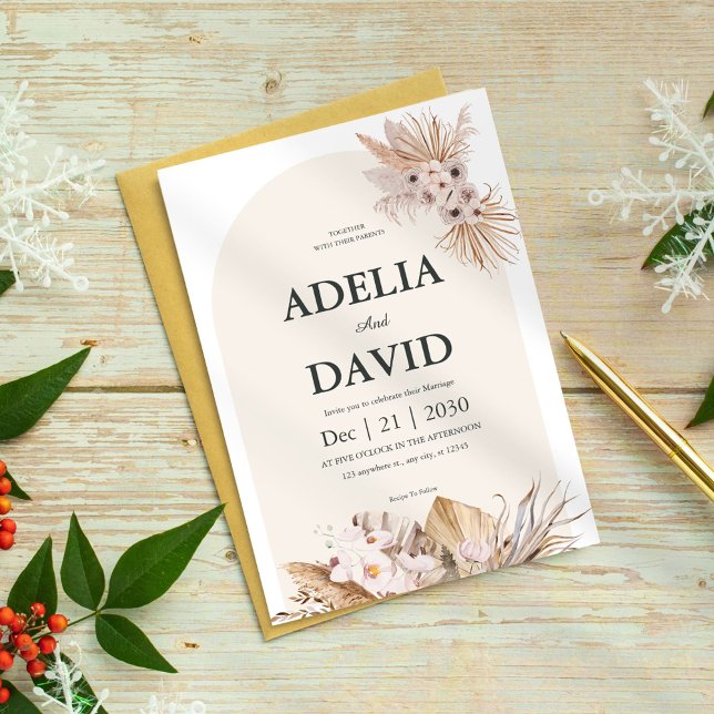 Boho Cream Pampas Wedding Invitation (Creator Uploaded)