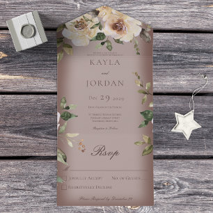 Boho Cream Roses Brown No Dinner All In One Invitation