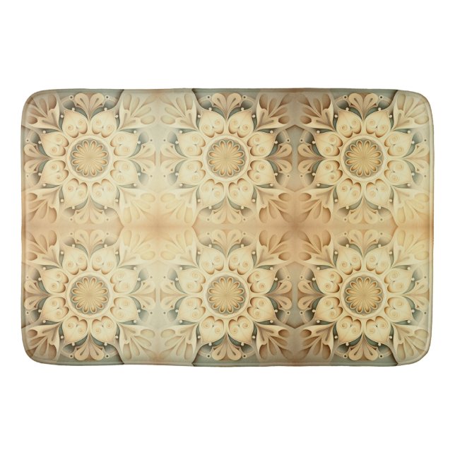 Boho Cream Swirl Hearts Design Bath Mat (Front)