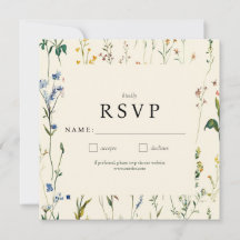 Boho Cream Wildflower RSVP Card
