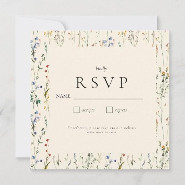 Boho Cream Wildflower RSVP Card (Front)