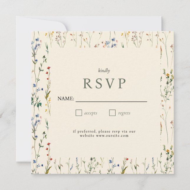 Boho Cream Wildflower RSVP Card (Front)