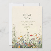 Boho Cream Wildflower Wedding Invitation