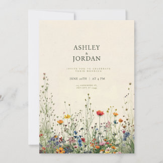 Boho Cream Wildflower Wedding Invitation