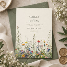 Boho Cream Wildflower Wedding Invitation