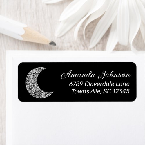 Boho Crescent Moon Black Return Address Label