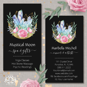 Boho Crescent Moon Crystal Cluster Pink Roses Business Card