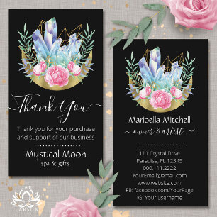 Boho Crescent Moon Crystal Cluster Pink Roses Business Card