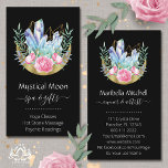 Boho Crescent Moon Crystal Cluster Pink Roses Business Card at Zazzle