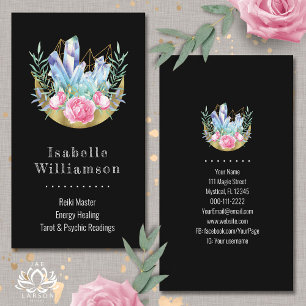 Boho Crescent Moon Crystal Cluster Pink Roses Chic Business Card