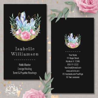 Boho Crescent Moon Crystal Cluster Pink Roses Chic Business Card