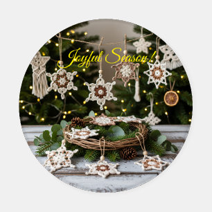 Boho Crochet Snowflake Christmas Coasters 
