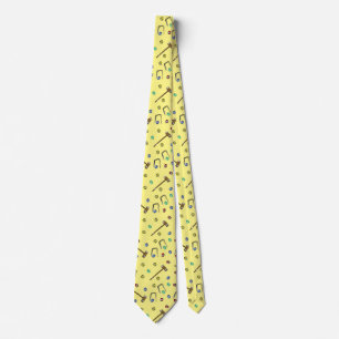 Boho Croquet Pattern Hand-Drawn Vintage Yellow Neck Tie